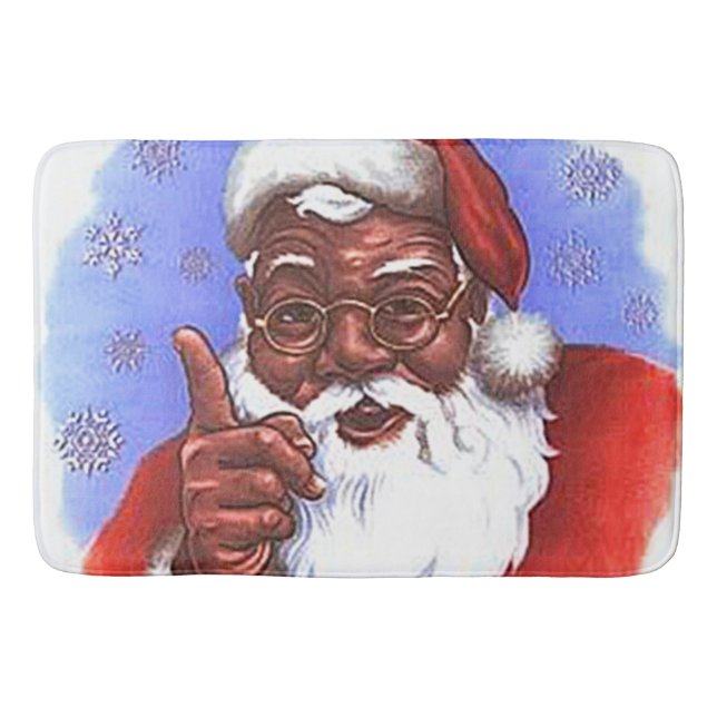 African American Black Santa Claus Christmas Bath Mat (Front)