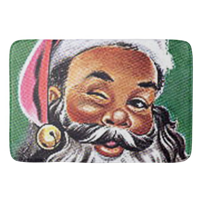 African American Black Santa Claus Christmas Bath Mat (Front)