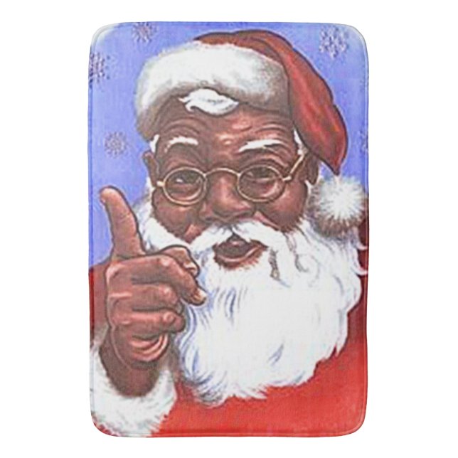 African American Black Santa Claus Christmas Bathroom Mat (Front Vertical)