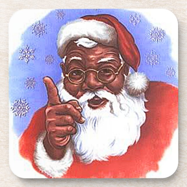 African American Black Santa Claus Christmas Beverage Coaster (Front)