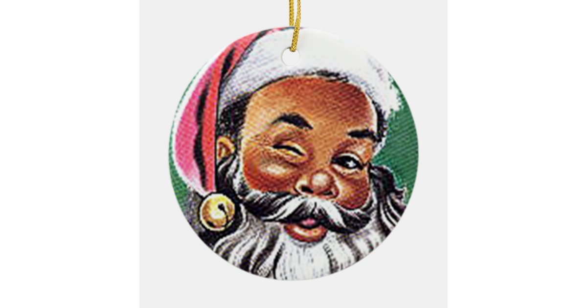 African American Black Santa Claus Christmas Ceramic Ornament