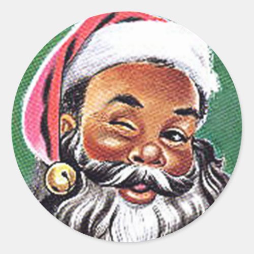African American Black Santa Claus Christmas Classic Round Sticker