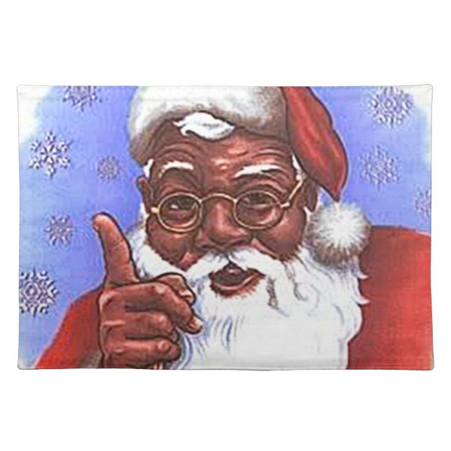 African American Black Santa Claus Christmas Cloth Placemat (Front)
