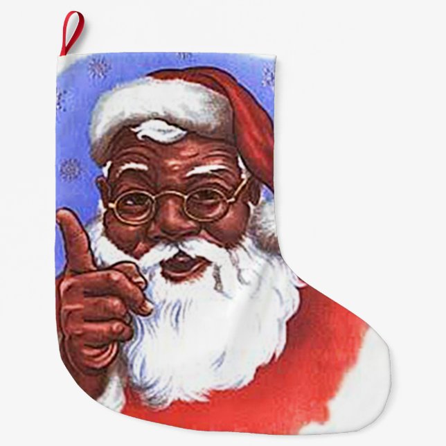 African American Black Santa Claus Christmas Large Christmas Stocking (Front)