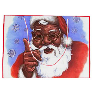 African American Black Santa Claus Christmas 12in X 10in Gift Bag 