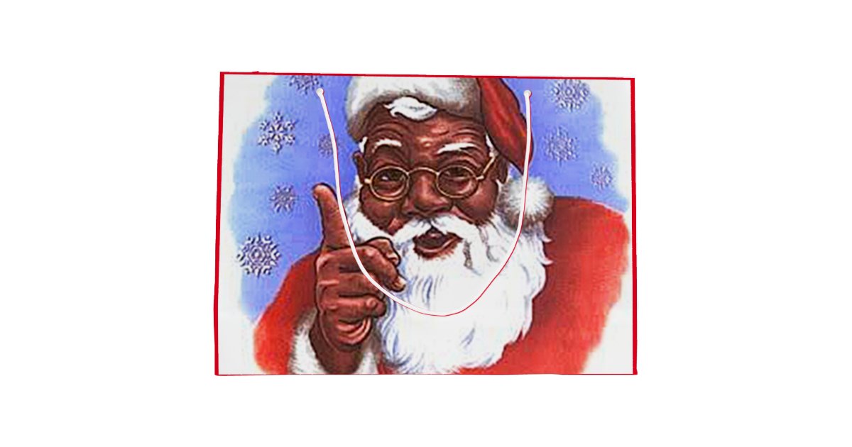 African American Black Santa Claus Christmas Large Gift Bag