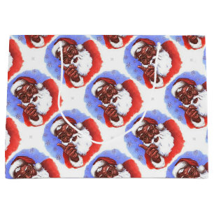 African American Black Santa Claus Christmas Large Gift Bag