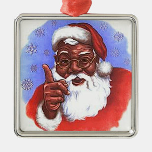 African American Black Santa Claus Christmas Metal Ornament