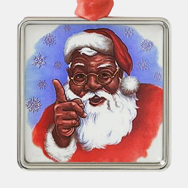 African American Black Santa Claus Christmas Metal Ornament (Front)