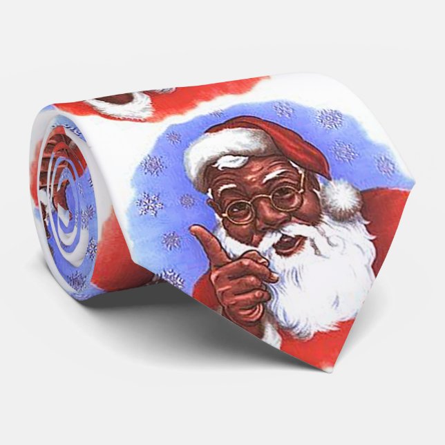 African American Black Santa Claus Christmas Neck Tie (Rolled)