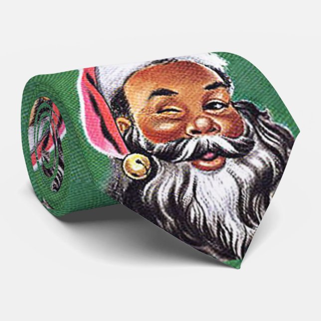 African American Black Santa Claus Christmas Neck Tie (Rolled)