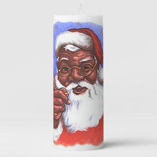 African American Black Santa Claus Christmas Pillar Candle