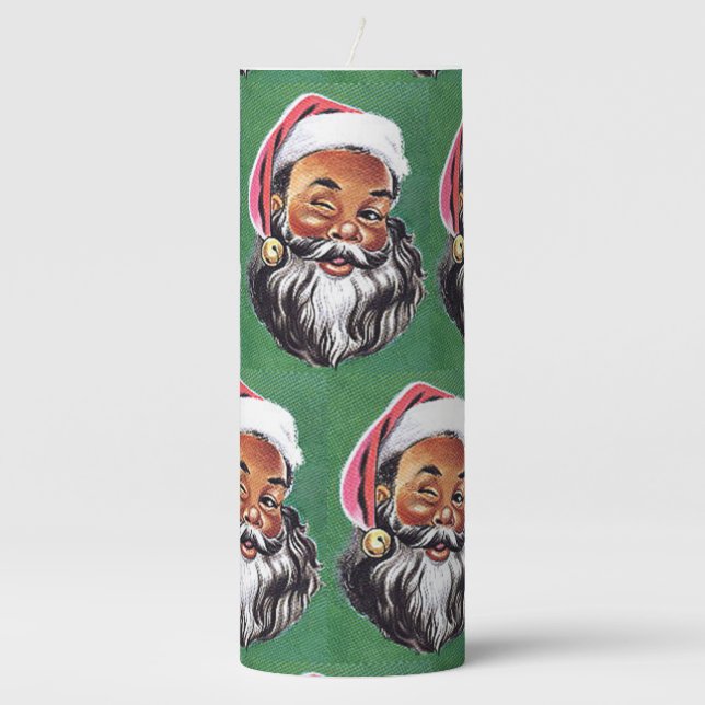 African American Black Santa Claus Christmas Pillar Candle (Front)