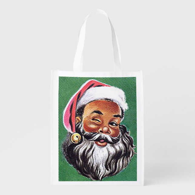 African American Black Santa Claus Christmas Reusable Grocery Bag (Front)