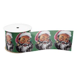 African American Black Santa Claus Christmas Satin Ribbon