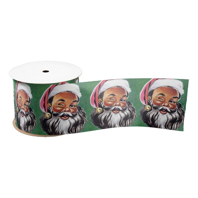 African American Black Santa Claus Christmas Satin Ribbon (Spool)