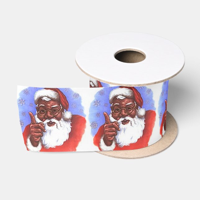 African American Black Santa Claus Christmas Satin Ribbon (Spool)