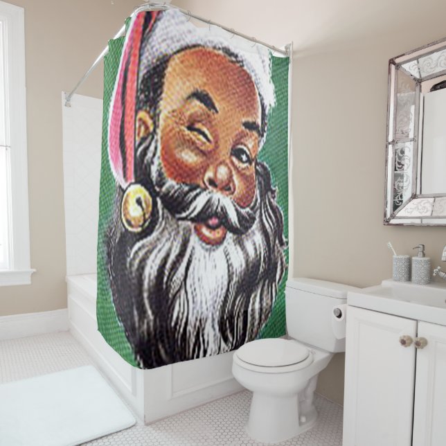 African American Black Santa Claus Christmas Shower Curtain (In Situ)