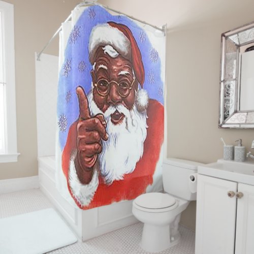 African American Black Santa Claus Christmas Shower Curtain