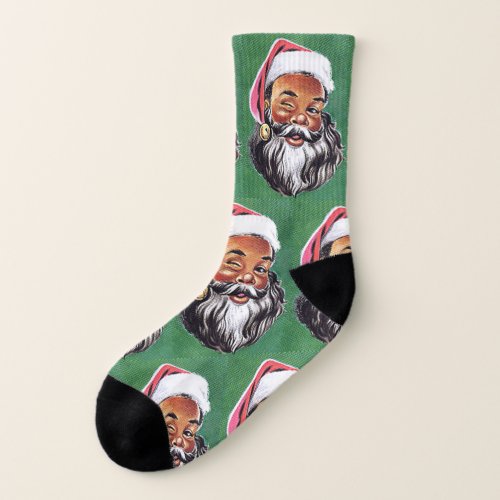 African American Black Santa Claus Christmas Socks