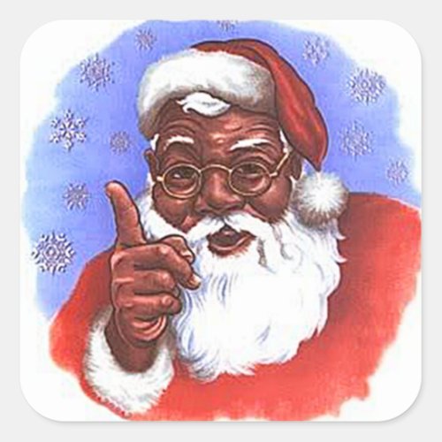African American Black Santa Claus Christmas Square Sticker