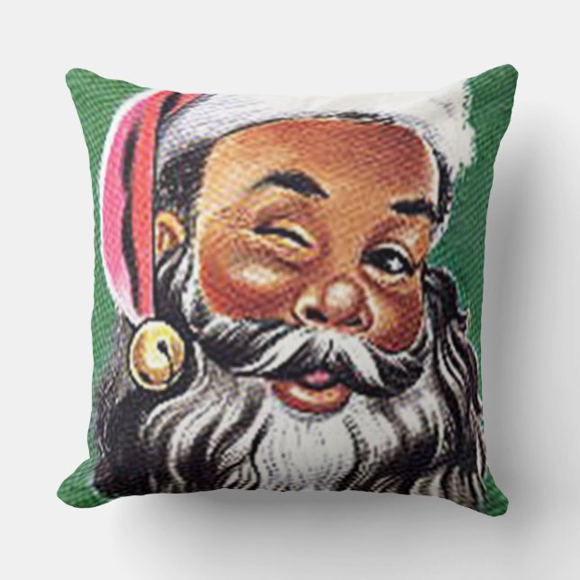 African American Black Santa Claus Christmas Throw Pillow (Front)