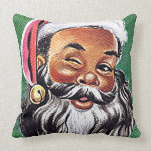 African American Black Santa Claus Christmas Throw Pillow