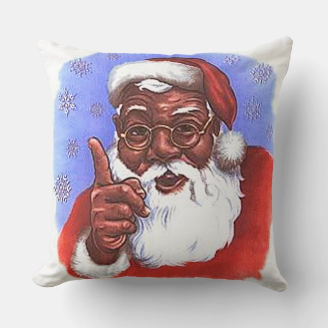 African American Black Santa Claus Christmas Throw Pillow (Front)
