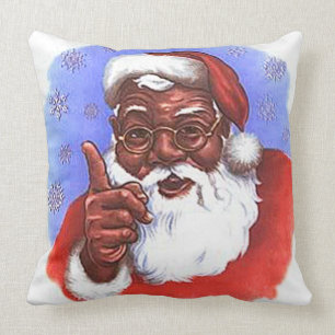 African American Black Santa Claus Christmas Throw Pillow