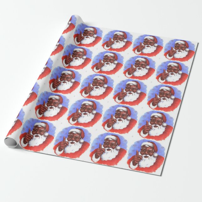 African American Black Santa Claus Christmas Wrapping Paper (Unrolled)