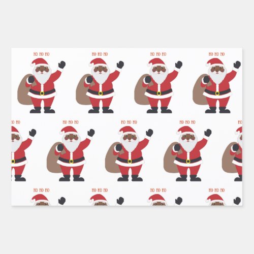 African American Black Santa Claus Wrapping Paper Sheets