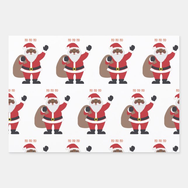 African American Black Santa Claus Wrapping Paper Sheets (Front)