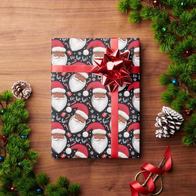 African American Black Santa Ho-ho-ho Christmas Wrapping Paper (Holiday Gift)