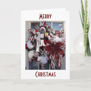 AFRICAN-AMERICAN BLACK SANTA WREATH HOLIDAY CARD