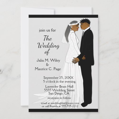 African American Black  Silver Gold Wedding Invitation