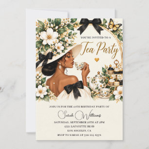 African American Black White 40th Tea Party Invitation
