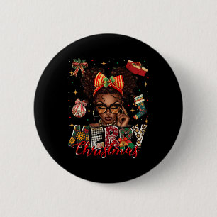 African American Black Woman Merry Christmas Pajam Button