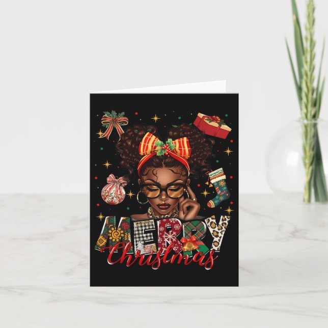 African American Black Woman Merry Christmas Pajam Card (Front)