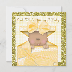 AFRICAN AMERICAN BLING BABY SHOWER INVITATION YEL