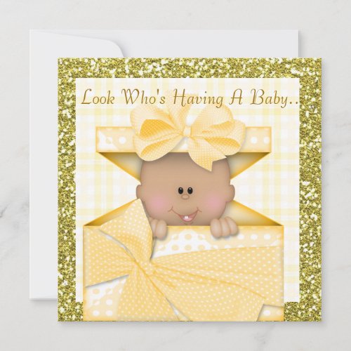 AFRICAN AMERICAN BLING BABY SHOWER  INVITATION YEL