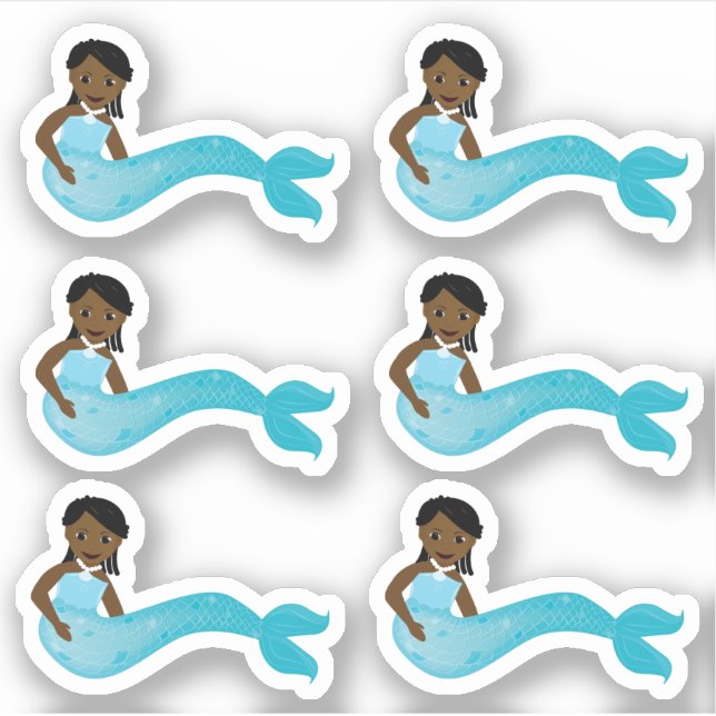 African American Blue Mermaid Sticker (Front)