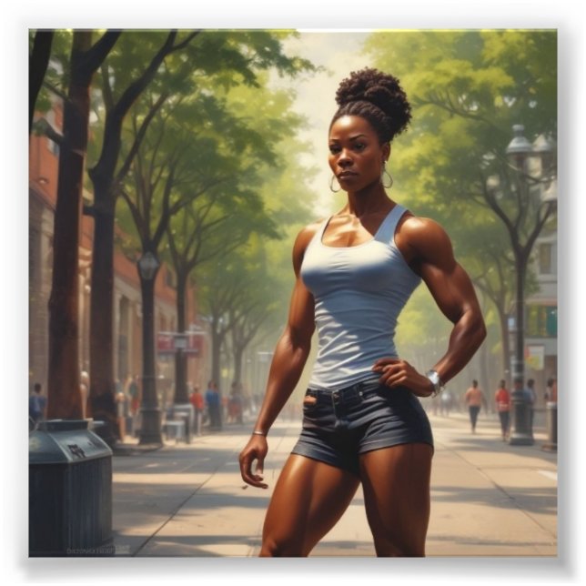 African American Bodybuilder Sporty Look in Park Photo Print (Front)