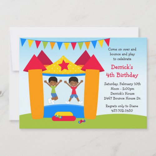 African American Bounce House Birthday Party Custom Invite