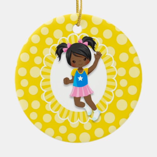 African American Bounce House Jumping Girl Ceramic Ornament