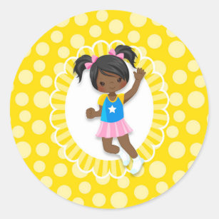 African American Bounce House Jumping Girl Classic Round Sticker