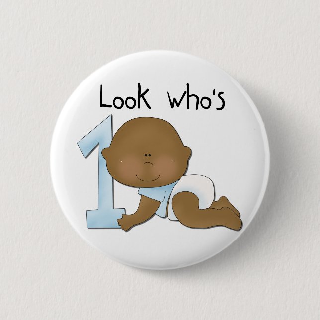 African American Boy 1st Birthday Tshirts and Gift Button (Front)