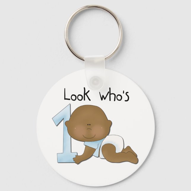 African American Boy 1st Birthday Tshirts and Gift Keychain (Front)