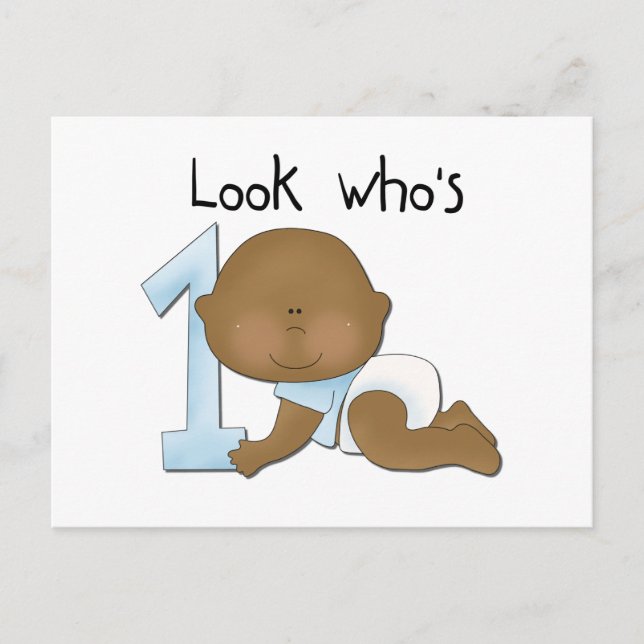 African American Boy 1st Birthday Tshirts and Gift Postcard (Front)