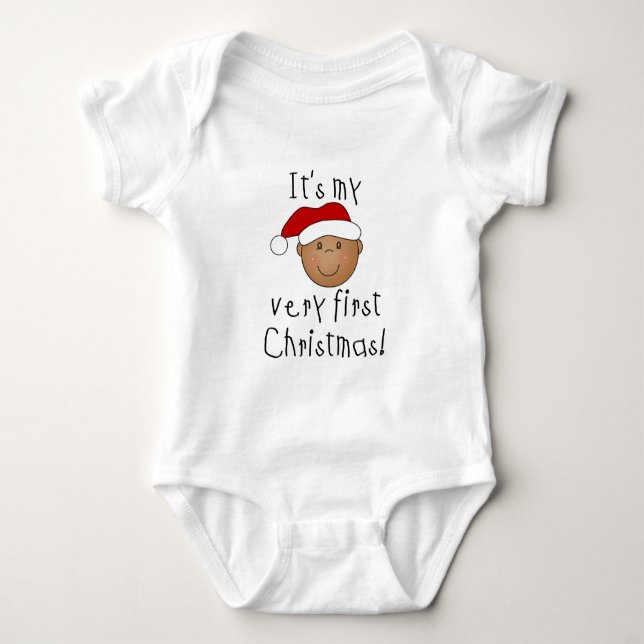 African American Boy 1st Christmas Baby Bodysuit (Front)