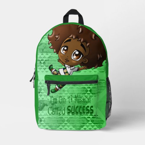 African American Boy Afro Green Printed Backpack